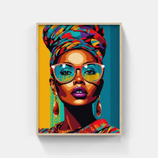 Touteladeco / Tableau Pop Art / Street Art / Girl Power / Décoration Murale / Décoration de maison / Moderne / Femme / Visage / Couleur / Afrique / African / Girl / Doré / Queen / Pop Art / Lunettes