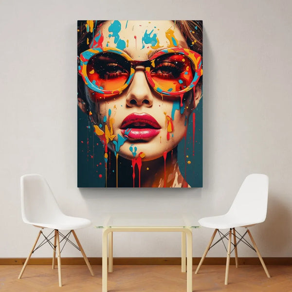 Touteladeco / Tableau Pop Art / Street Art / Girl Power / Grafiti / Décoration Murale / Décoration de maison / Moderne / Graffiti / Femme / Visage / Couleur / Fleurs / Pop Art / Lunettes / Regard