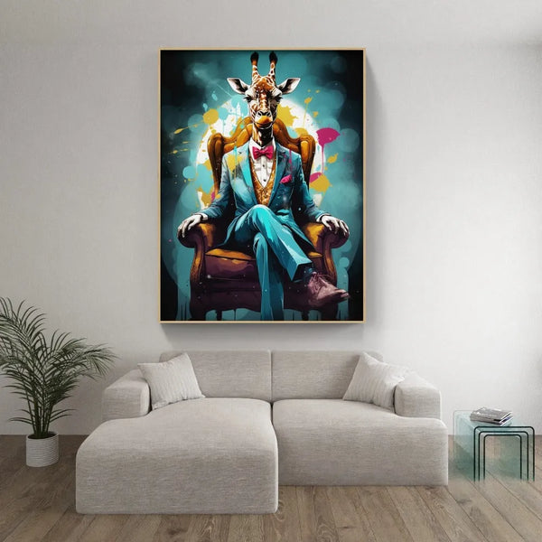 Touteladeco / Tableau Art / Animaux / Girafe / Costume / Fauteuil / Entrepreneur / Couleur / Pop Art / Graffiti / Décoration Murale / Décoration de maison / Moderne / Toile / Cadeau