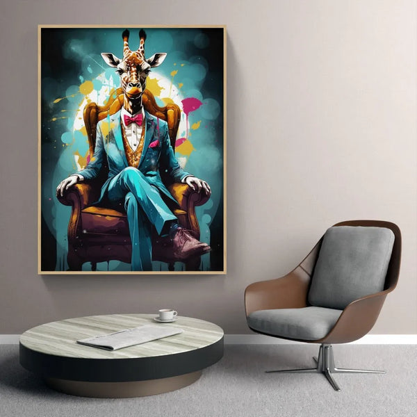 Touteladeco / Tableau Art / Animaux / Girafe / Costume / Fauteuil / Entrepreneur / Couleur / Pop Art / Graffiti / Décoration Murale / Décoration de maison / Moderne / Toile / Cadeau