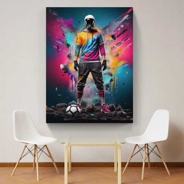Touteladeco / Toile / Tableau / Cadeau / Anniversaire / Sport / Ballon / Foot / Footballeur / Messi / Decoration Chambre / Graffiti / Fusion / Couleur