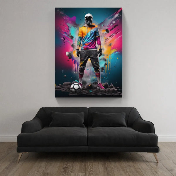 Touteladeco / Toile / Tableau / Cadeau / Anniversaire / Sport / Ballon / Foot / Footballeur / Messi / Decoration Chambre / Graffiti / Fusion / Couleur