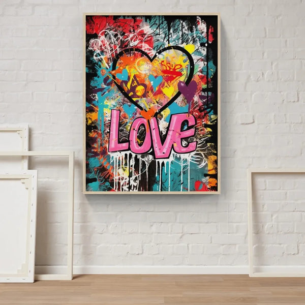Touteladeco / Tableau Art / Banksy / Street Art / Love / Street / Couleur / Graffiti / Pop Art / Décoration Murale / Décoration de maison / Moderne / Toile
