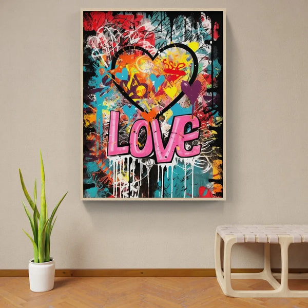 Touteladeco / Tableau Art / Banksy / Street Art / Love / Street / Couleur / Graffiti / Pop Art / Décoration Murale / Décoration de maison / Moderne / Toile