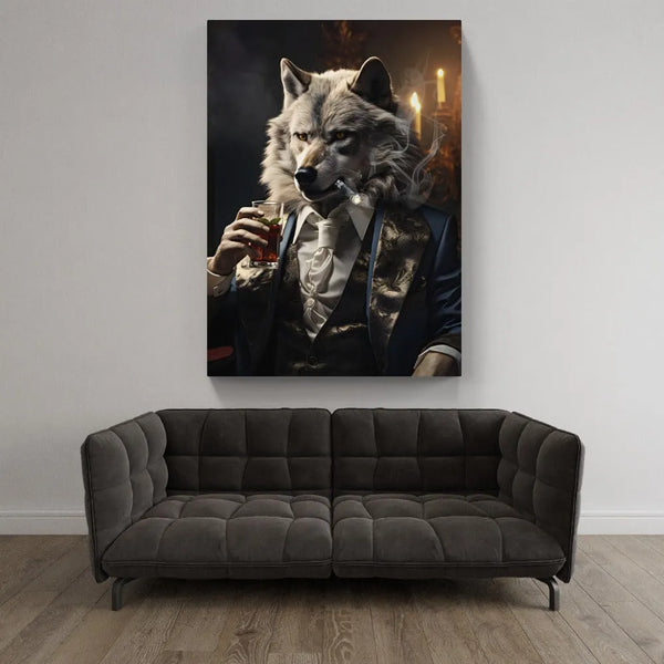 Touteladeco / Tableau Pop Art / Loup / CIgare / Décoration Murale / Moderne / Verre / Costume / Siege / Toile / Tableau
