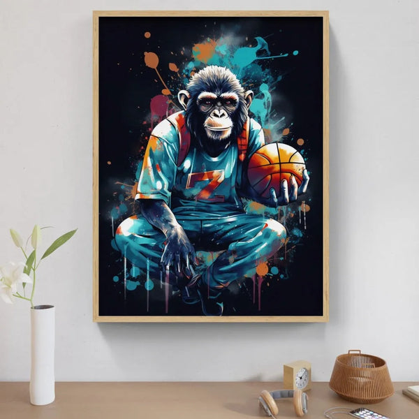 Touteladeco / Tableau Pop Art / Singe / Décoration Murale / Moderne / Pop Art / Couleur / Graffiti / Toile / Tableau / Sport / Cadeau / Basket  / Ballon