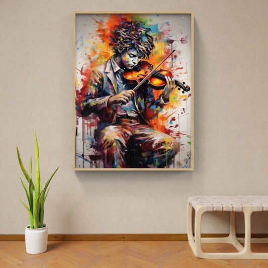 Touteladeco / Toile / Tableau / Cadeau / Peinture / Musique / Pop Art / Street Art / Decoration Salon / Violon / Garçon / Decoration murale