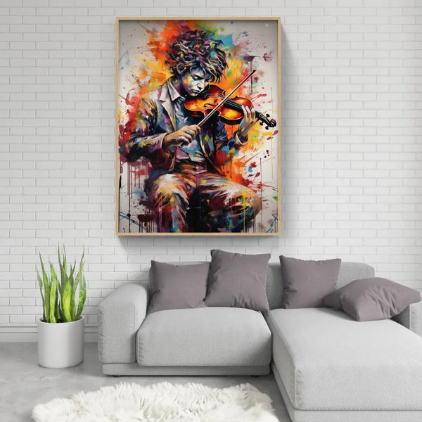 Touteladeco / Toile / Tableau / Cadeau / Peinture / Musique / Pop Art / Street Art / Decoration Salon / Violon / Garçon / Decoration murale