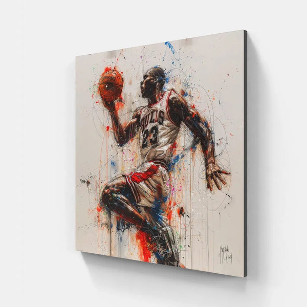 Touteladeco / toile / tableau / Patrice Murciano / Decoration Salon / Cadeau / Anniversaire / Decoration Murale / Sport / Baskets / MIchael Jordan / Air / Ballon
