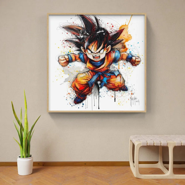 Touteladeco / toile / Tableau / Manga / Anime / Dragon Ball / DBZ / Patrice Murciano / Decoration / Idee Cadeau / Anniversaire / Sangoku / Songoku / Ramen / Decoration Murale / Salon / Chambre / Shenron / Boule de Cristale / Goku / Angry / Colere