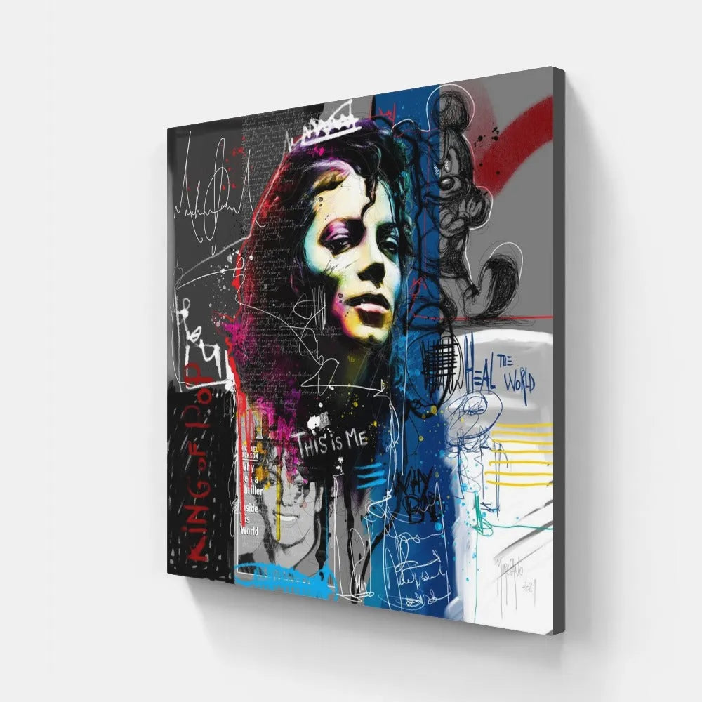Touteladeco / Tableau Art / Musique / Michael Jackson / Billie Jean / Patrice Murciano / Pop Art / Décoration Murale / Décoration de maison / Moderne / Toile / POP / King / Chanteur