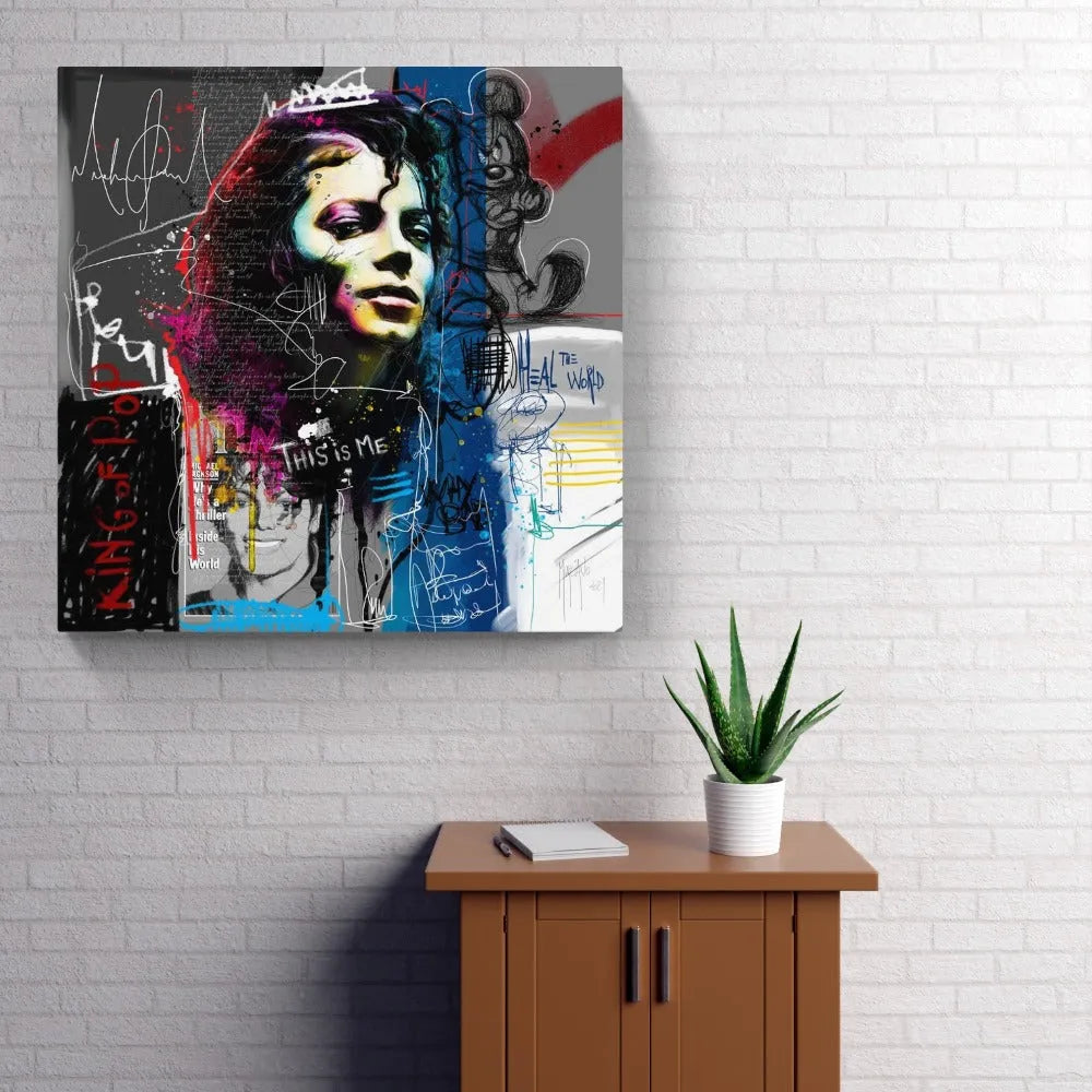 Touteladeco / Tableau Art / Musique / Michael Jackson / Billie Jean / Patrice Murciano / Pop Art / Décoration Murale / Décoration de maison / Moderne / Toile / POP / King / Chanteur