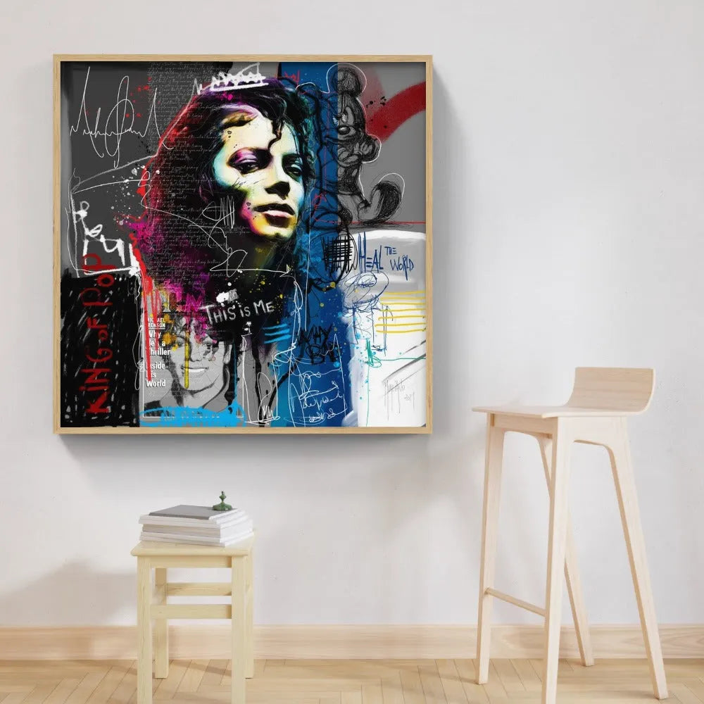Touteladeco / Tableau Art / Musique / Michael Jackson / Billie Jean / Patrice Murciano / Pop Art / Décoration Murale / Décoration de maison / Moderne / Toile / POP / King / Chanteur