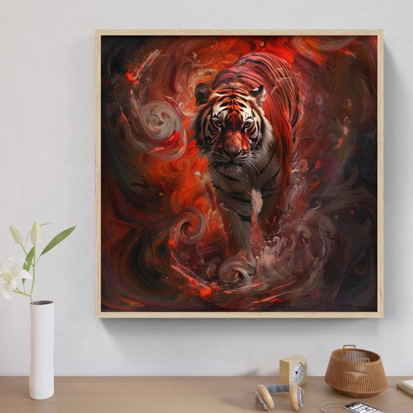 Touteladeco / Tableau Pop Art / Animaux / Décoration Murale / Décoration de maison / Moderne / Toile / Pop Art / Tigre / Felin / Graffiti / Couleur / Rouge Fusion