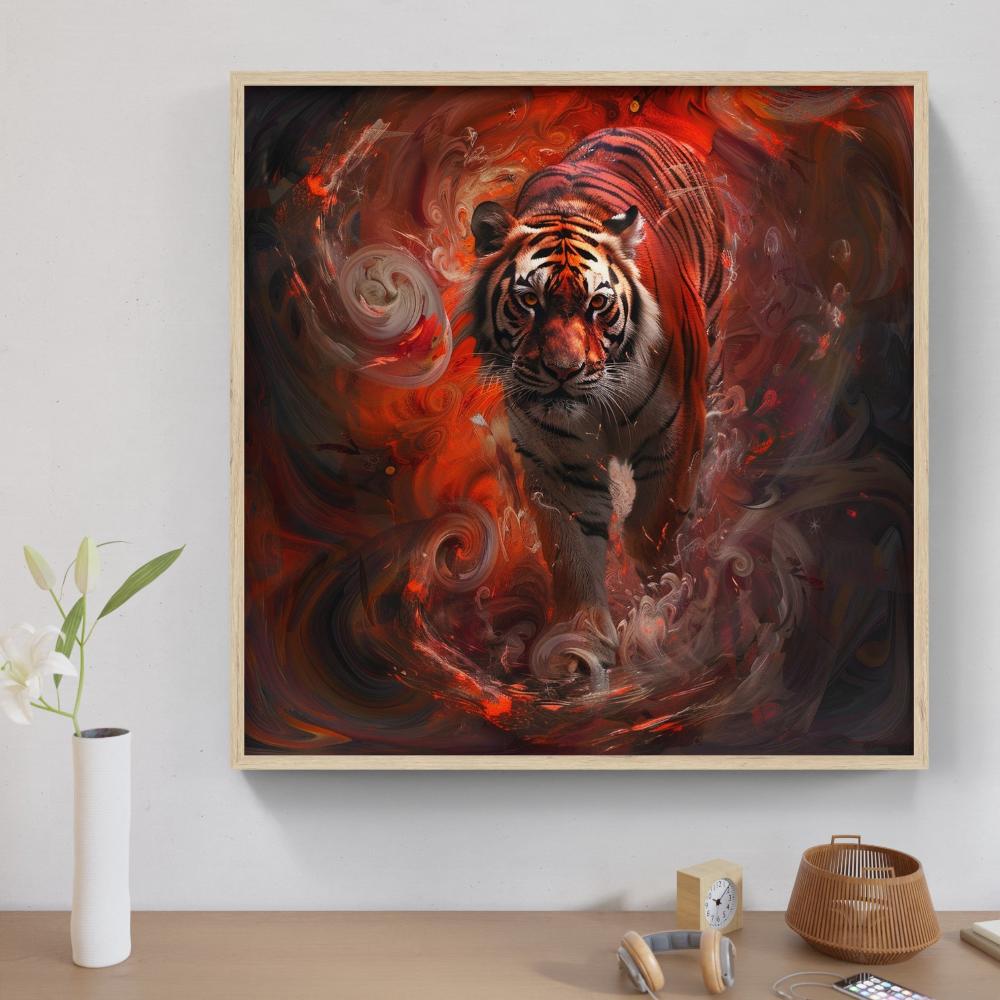 Touteladeco / Tableau Pop Art / Animaux / Décoration Murale / Décoration de maison / Moderne / Toile / Pop Art / Tigre / Felin / Graffiti / Couleur / Rouge Fusion