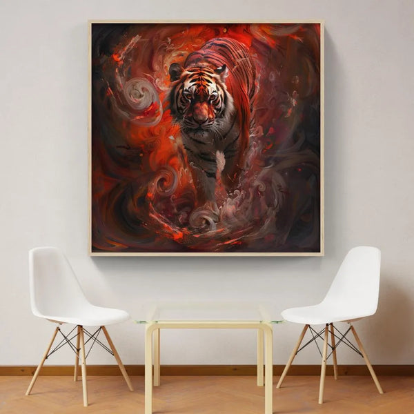 Touteladeco / Tableau Pop Art / Animaux / Décoration Murale / Décoration de maison / Moderne / Toile / Pop Art / Tigre / Felin / Graffiti / Couleur / Rouge Fusion
