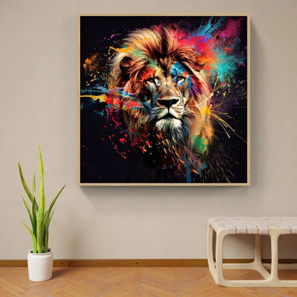 Touteladeco / Tableau Pop Art / Pop Art / Décoration Murale / Moderne / Lion / Famille / Roi / Toile / Tableau / Couleurs / Cadeau