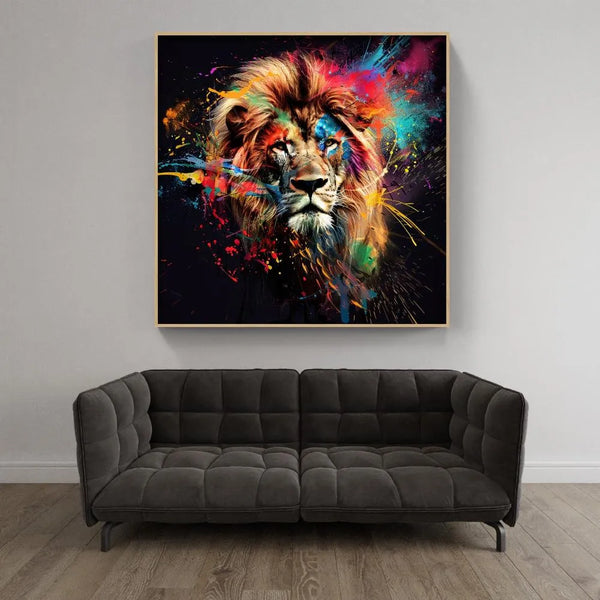 Touteladeco / Tableau Pop Art / Pop Art / Décoration Murale / Moderne / Lion / Famille / Roi / Toile / Tableau / Couleurs / Cadeau