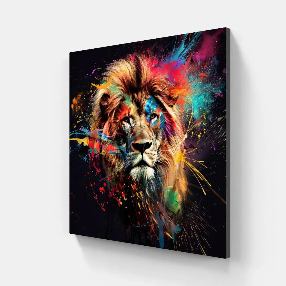 Touteladeco / Tableau Pop Art / Pop Art / Décoration Murale / Moderne / Lion / Famille / Roi / Toile / Tableau / Couleurs / Cadeau
