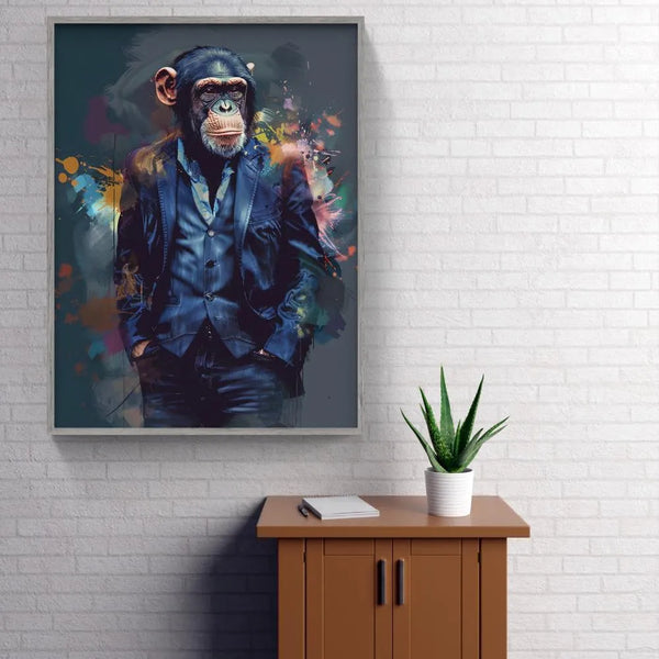Touteladeco / Tableau Pop Art / Singe / Décoration Murale / Moderne / Pop Art / Couleur / Graffiti / Toile / Tableau / Cadeau / Businessman / Costume