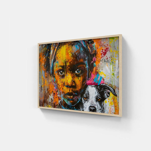 Touteladeco / Tableau Art / Banksy / Street Art / Enfant / Chien / African girl / Graffiti / Pop Art / Décoration Murale / Décoration de maison / Moderne / Toile / Cadeau