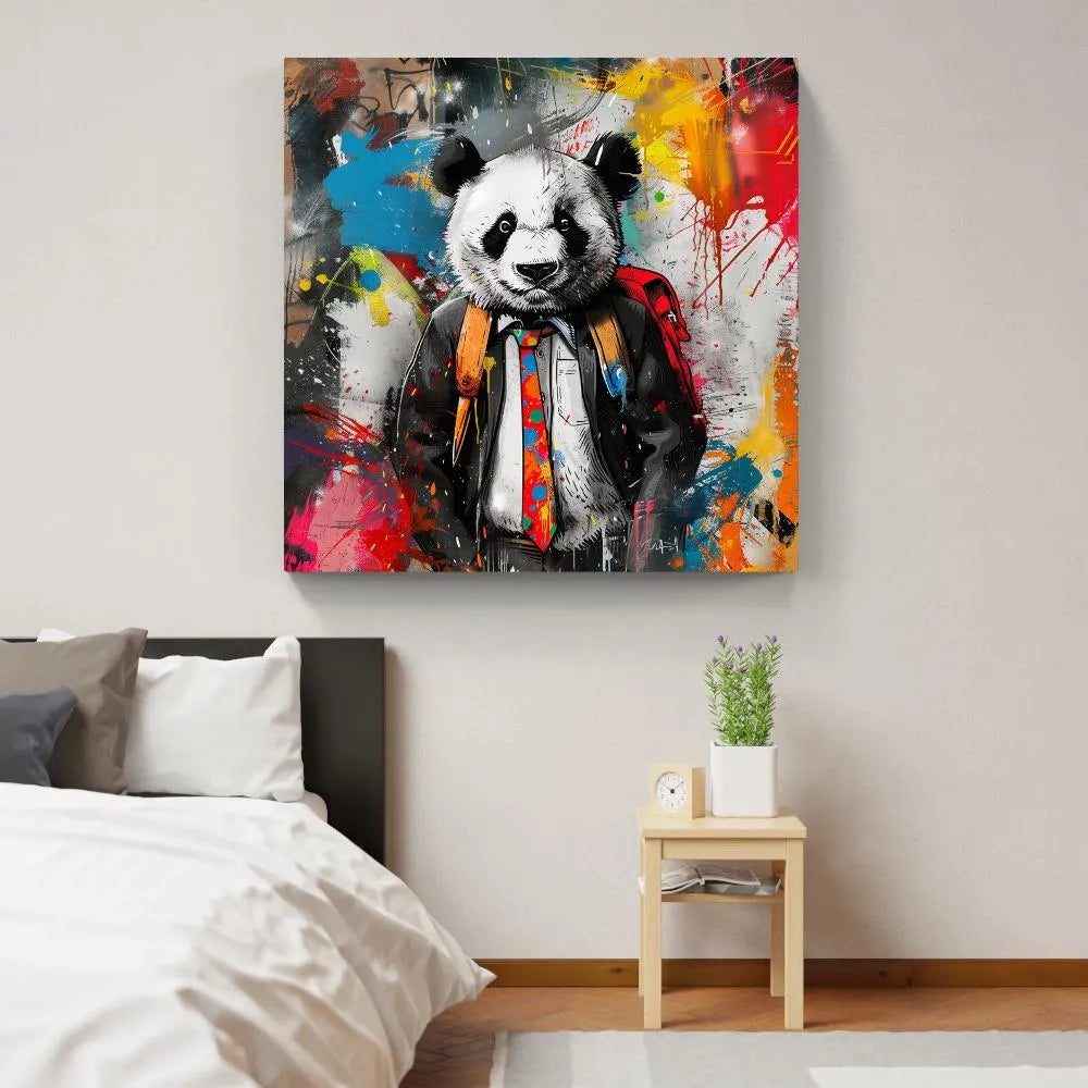 Touteladeco / Tableau / Toile / Animaux / Panda / Décoration Murale / Décoration de maison / Moderne / Costume / Etudiant / Ecole / Pop Art / Graffiti / Sac à dos