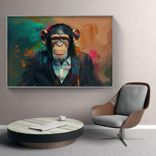 Touteladeco / Tableau Pop Art / Singe / Décoration Murale / Moderne / Pop Art / Couleur / Graffiti / Toile / Tableau / Cadeau / Businessman / Costume