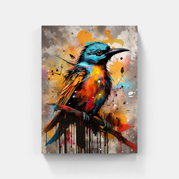 Touteladeco / Toile / Tableau / tableau oiseau tropical / guêpier stylisé / art animalier coloré / décoration murale exotique / oiseau multicolore / peinture pop art vibrante / style graffiti contemporain / éclaboussures de peinture / déco moderne et expressive / impression sur toile