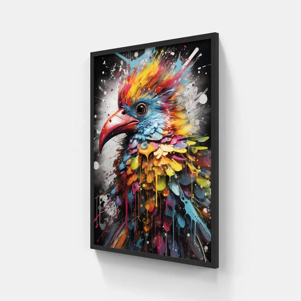 Touteladeco / Toile / Tableau / tableau oiseau pop art / oiseau exotique coloré / art animalier moderne / décoration murale tropicale / explosion de couleurs / style graffiti artistique / oiseau multicolore stylisé / peinture vibrante et expressive / déco originale et vive / impression sur toile