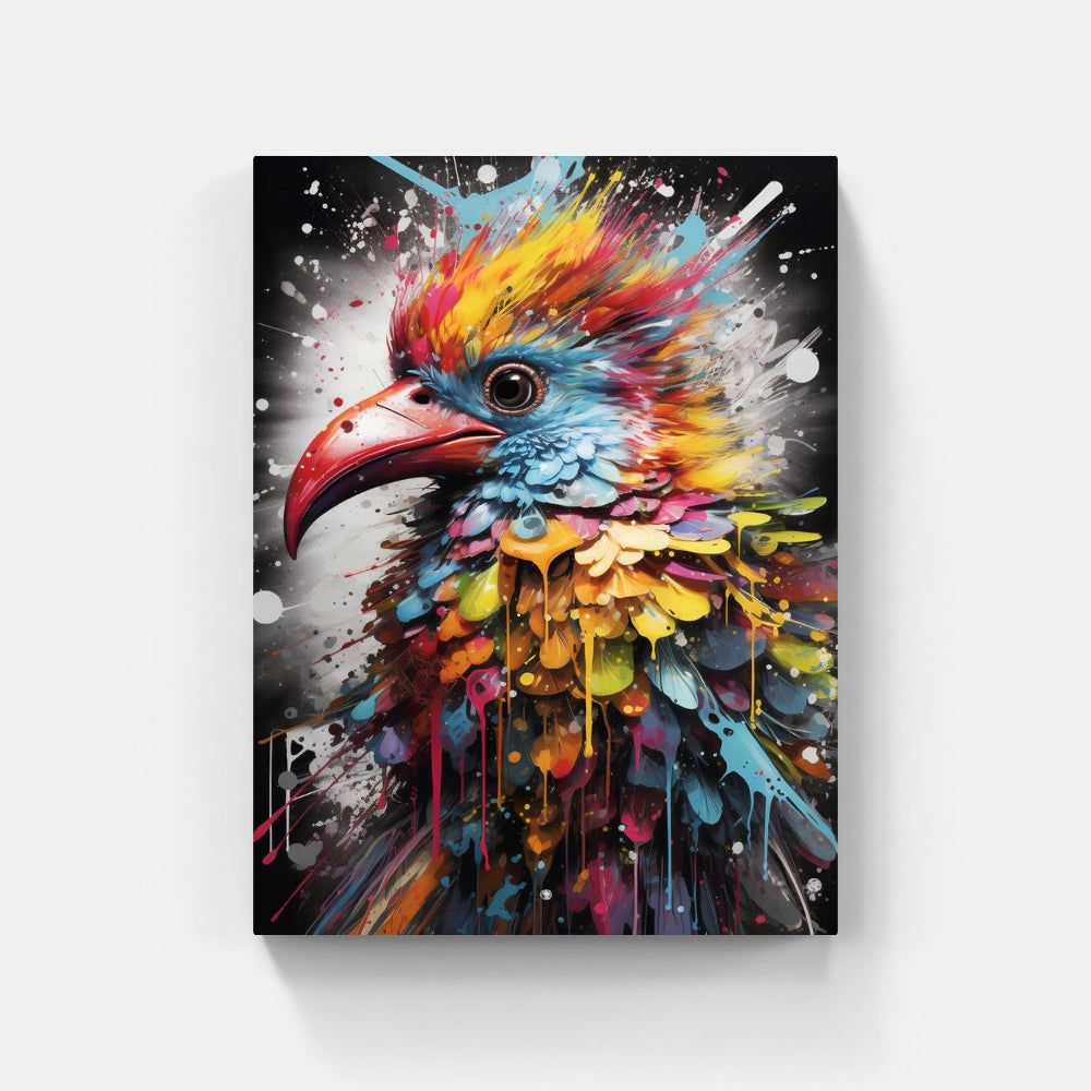 Touteladeco / Toile / Tableau / tableau oiseau pop art / oiseau exotique coloré / art animalier moderne / décoration murale tropicale / explosion de couleurs / style graffiti artistique / oiseau multicolore stylisé / peinture vibrante et expressive / déco originale et vive / impression sur toile