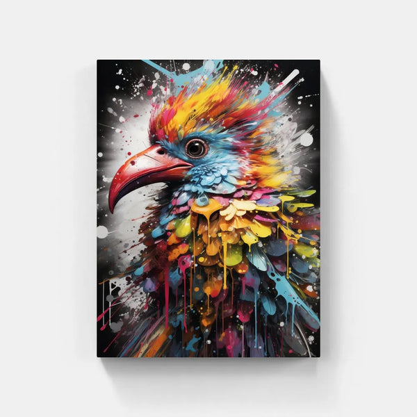 Touteladeco / Toile / Tableau / tableau oiseau pop art / oiseau exotique coloré / art animalier moderne / décoration murale tropicale / explosion de couleurs / style graffiti artistique / oiseau multicolore stylisé / peinture vibrante et expressive / déco originale et vive / impression sur toile