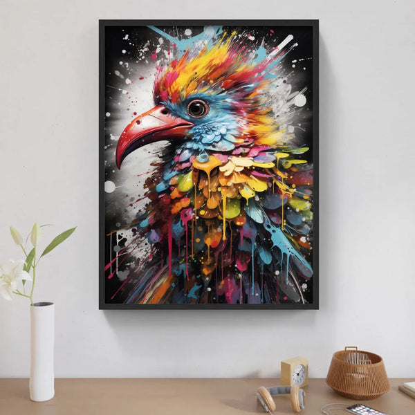 Touteladeco / Toile / Tableau / tableau oiseau pop art / oiseau exotique coloré / art animalier moderne / décoration murale tropicale / explosion de couleurs / style graffiti artistique / oiseau multicolore stylisé / peinture vibrante et expressive / déco originale et vive / impression sur toile