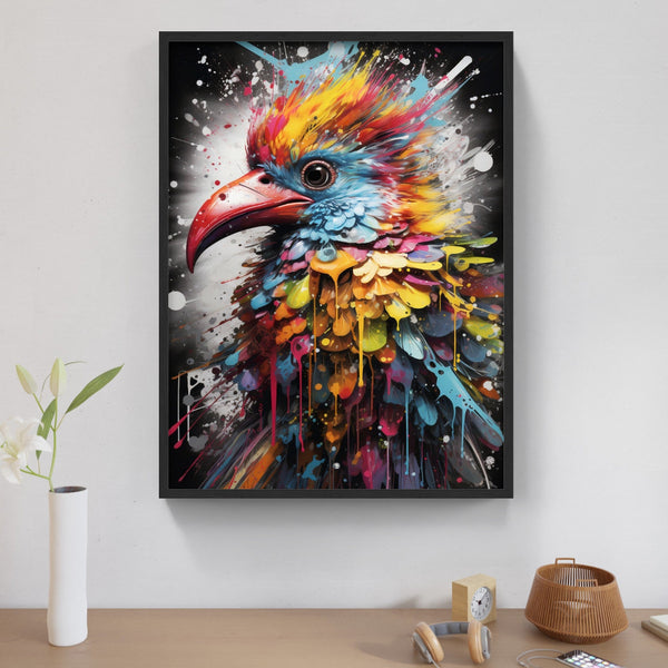 Touteladeco / Toile / Tableau / tableau oiseau pop art / oiseau exotique coloré / art animalier moderne / décoration murale tropicale / explosion de couleurs / style graffiti artistique / oiseau multicolore stylisé / peinture vibrante et expressive / déco originale et vive / impression sur toile