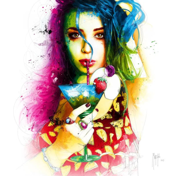 Touteladeco / Tableau Art / Visage / femme / Art / Patrice Murciano / Pop Art / Décoration Murale / Décoration de maison / Moderne / Toile / Cocktail / Fraises