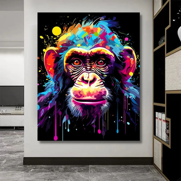 Touteladeco / Tableau /  Pop Art / Singe / Décoration / Salon / Graffiti / Moderne / Toile / Animaux