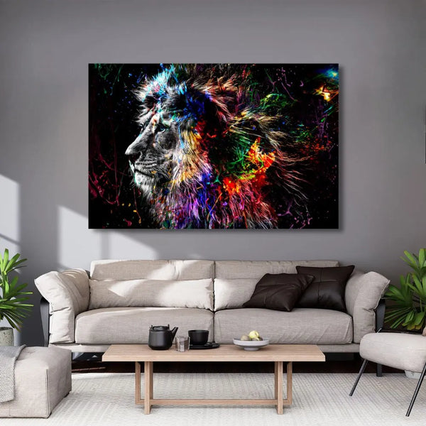 Touteladeco / Tableau Pop Art / Graffiti / Animaux Sauvages / Lion / Décoration Murale / Décoration de maison / Moderne / Toile