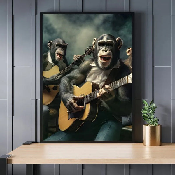 Touteladeco / Tableau Pop Art / Singe / Décoration Murale / Moderne / Fun / Guitare / Musicien / Toile / Tableau