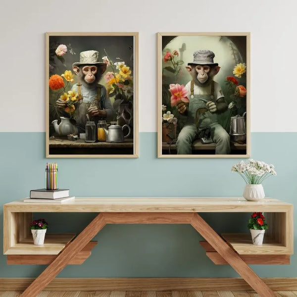 Touteladeco / Tableau Pop Art / Singe / Décoration Murale / Moderne / Ciseaux / Fleurs / Fleuriste / Toile / Tableau