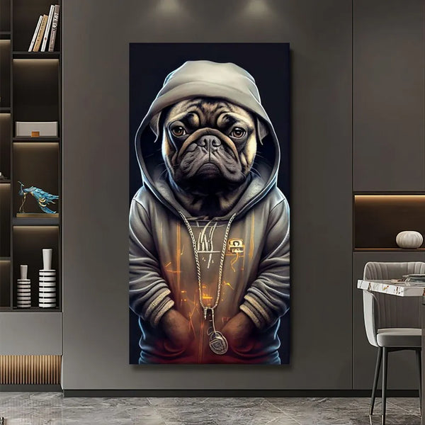 Touteladeco / Animaux / Chien / Carlin / Pull / Capuche / Décoration Murale / Décoration de maison / Moderne