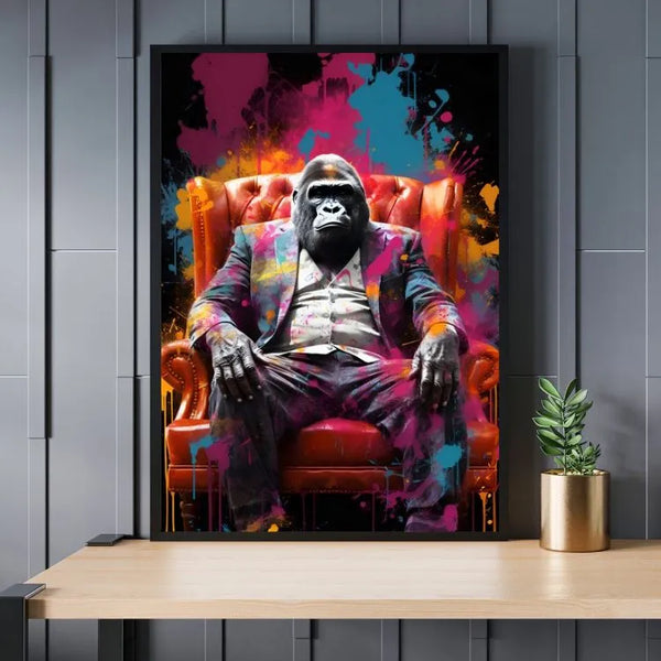Touteladeco / Tableau Pop Art / Singe / Décoration Murale / Moderne / Pop Art / Couleur / Boss / Fauteuil / Toile / Tableau