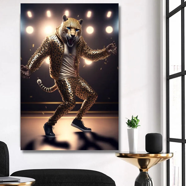 Touteladeco / Tableau Pop Art / Toile /  Animaux / Panthère / Travolta / Piste / Danse / Décoration Murale / Décoration de maison / Moderne