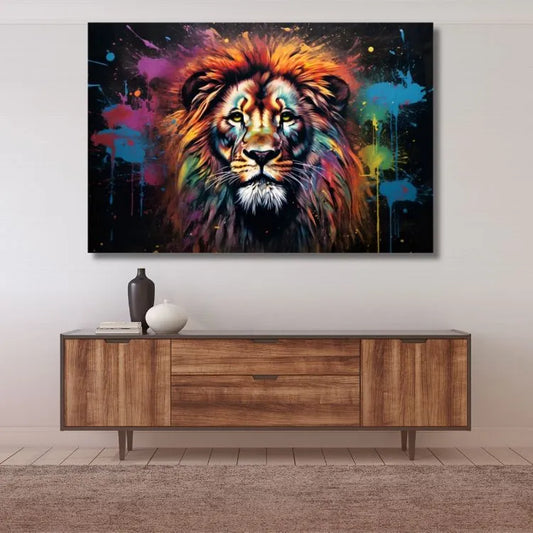 Touteladeco / Tableau Pop Art / Pop Art / Décoration Murale / Moderne / Lion / Famille / Roi / Toile / Tableau