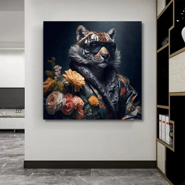 Touteladeco / Tableau Pop Art / Animaux / Tigre / Décoration Murale / Décoration de maison / Moderne / Fashion / Top Modele / fleur
