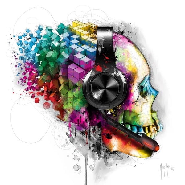 Touteladeco / Toile / Tableau / Cadeau / Patrice Murciano / Crane / Casque / Gamer / Jeux Video / Decoration Salon / Chambre
