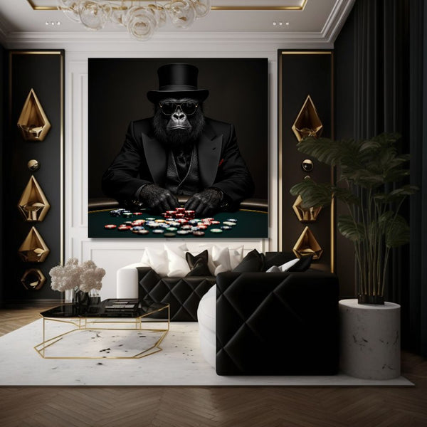 Touteladeco / Toile / Tableau / gorille poker / toile gangster / tableau animalier chic / décoration poker / art mural casino / gorille élégant / toile ambiance mafia / tableau gorille costume