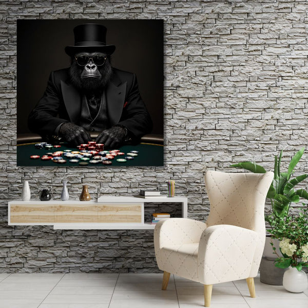 Touteladeco / Toile / Tableau / gorille poker / toile gangster / tableau animalier chic / décoration poker / art mural casino / gorille élégant / toile ambiance mafia / tableau gorille costume