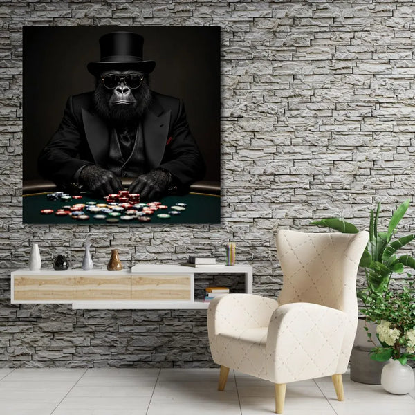 Touteladeco / Toile / Tableau / gorille poker / toile gangster / tableau animalier chic / décoration poker / art mural casino / gorille élégant / toile ambiance mafia / tableau gorille costume