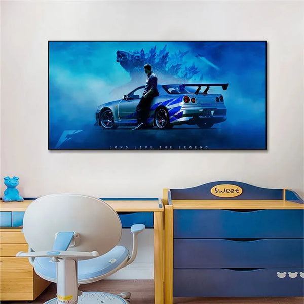 Touteladeco / Tableau Art / Voiture / Nissan Skyline GTR R34 / Décoration Murale / Décoration de maison / Moderne