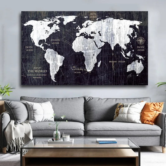 Touteladeco / Tableau Art / Monde / Carte du monde / Décoration Murale / Décoration de maison / Moderne