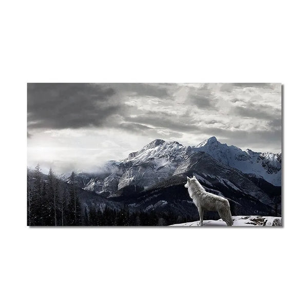 Touteladeco / Tableau Art / Paysage / Loup / Montagne / Neige / Décoration Murale / Décoration de maison / Moderne